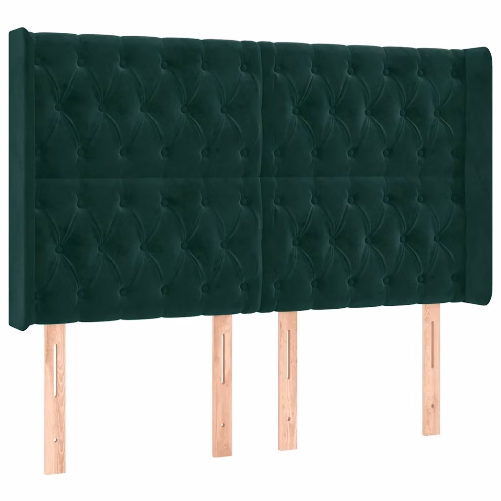 Testiera ad orecchio vidaXL in velluto verde scuro con struttura in legno e pannello imbottito L: 147 cm, P: 16 cm, H: 118-128 cm – 2