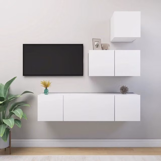 Set Mobili Porta TV 4 pz-Credenza per TV Bianco in Legno Multistrato 989346
