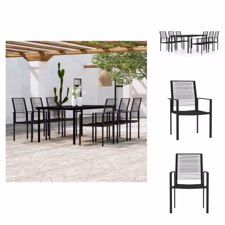 vidaXL set da pranzo da giardino 7 pezzi nero - Set di mobili da giardino