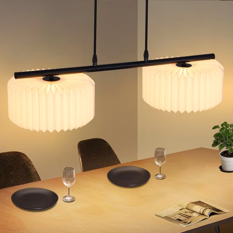 ZMH lampada a sospensione tavolo da pranzo lampada a sospensione vintage lampada a sospensione soggiorno sala da pranzo lampada 2 fiamma bianco paralume carta lungo lampada a sospensione tavolo da pranzo lampada per camera da letto sala da pranzo senza la