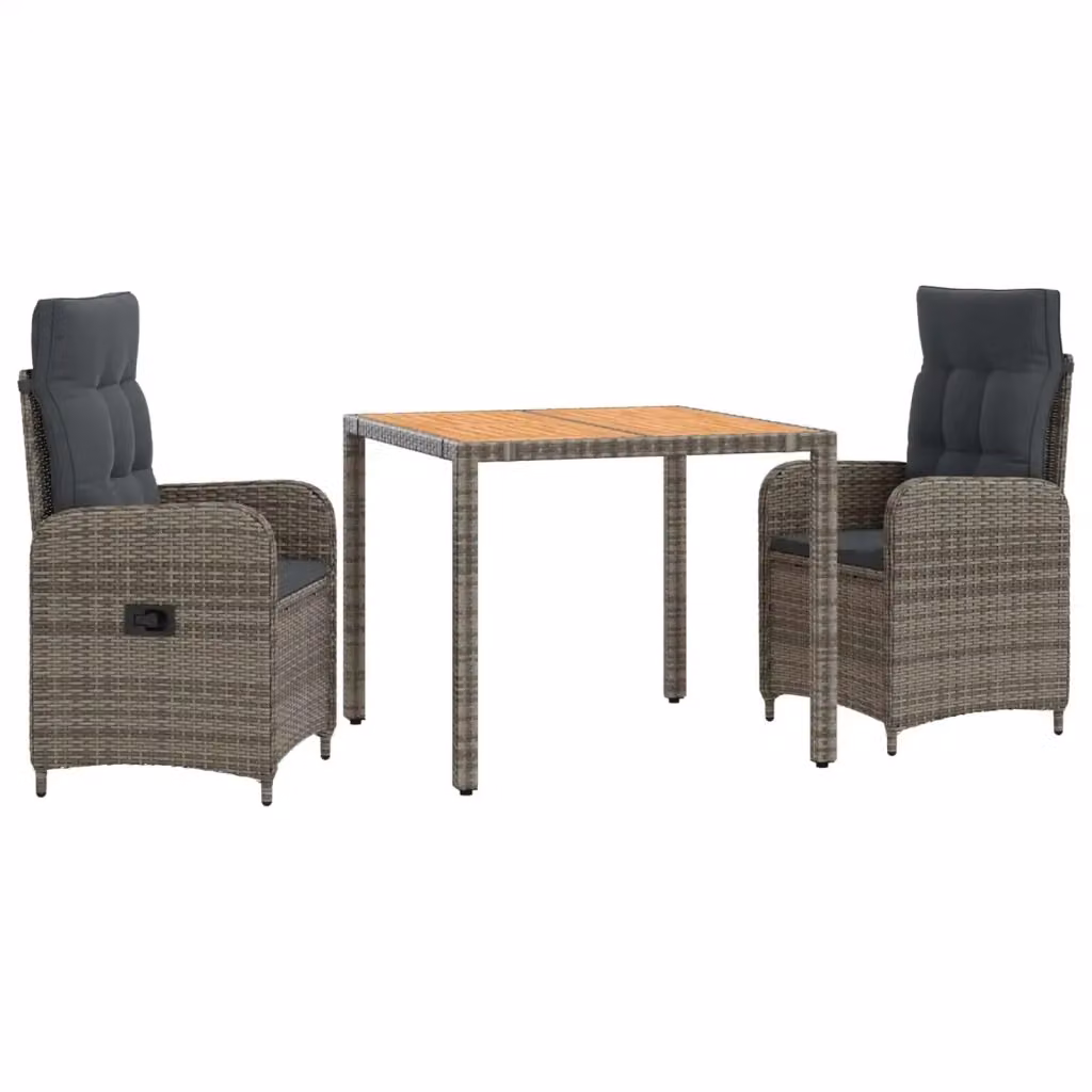 Set da pranzo per esterni vidaXL in rattan e legno di acacia grigio composto da 3 pezzi – 2