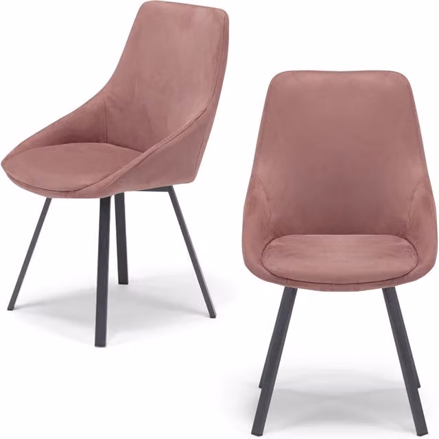 Set 2 sedie imbottita per sala da pranzo ASIA, design moderno, gambe in metallo finitura antracite, rivestimento in tessuto idrorepellente effetto scamosciato colore Ambra
