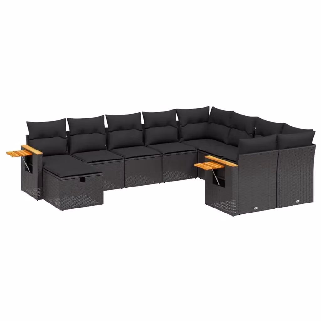 vidaXL Set Divani da Giardino a L in Polyrattan Nero con Cuscini e Tavolino da Esterno – 2