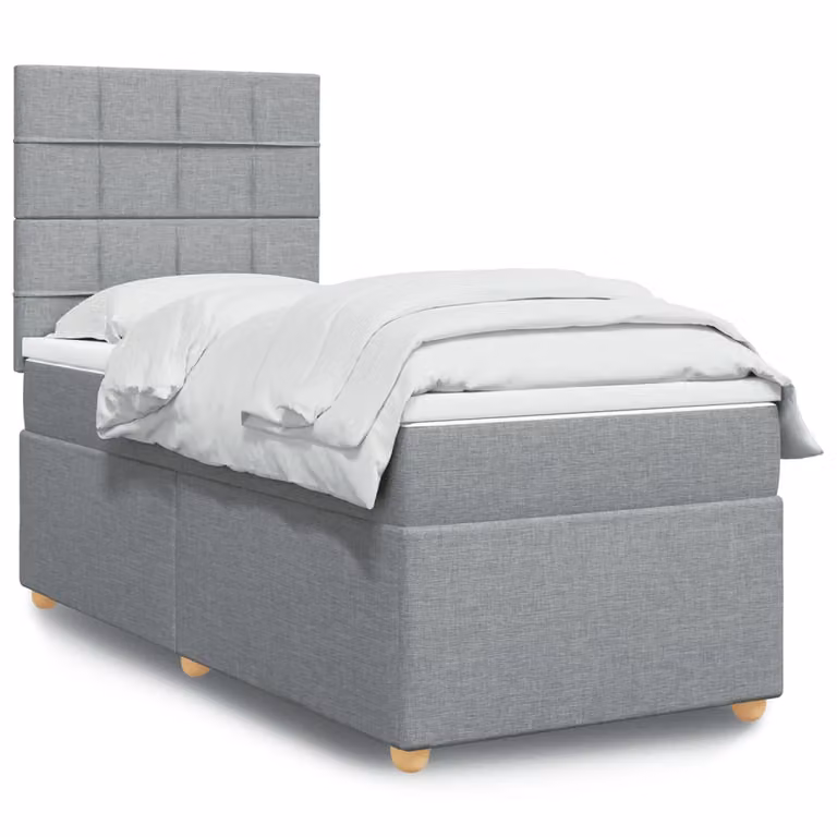 vidaXL Giroletto a Molle Ibrido con Materasso in Tessuto Grigio Chiaro e Bianco, L/P/H: 80 x 200 cm