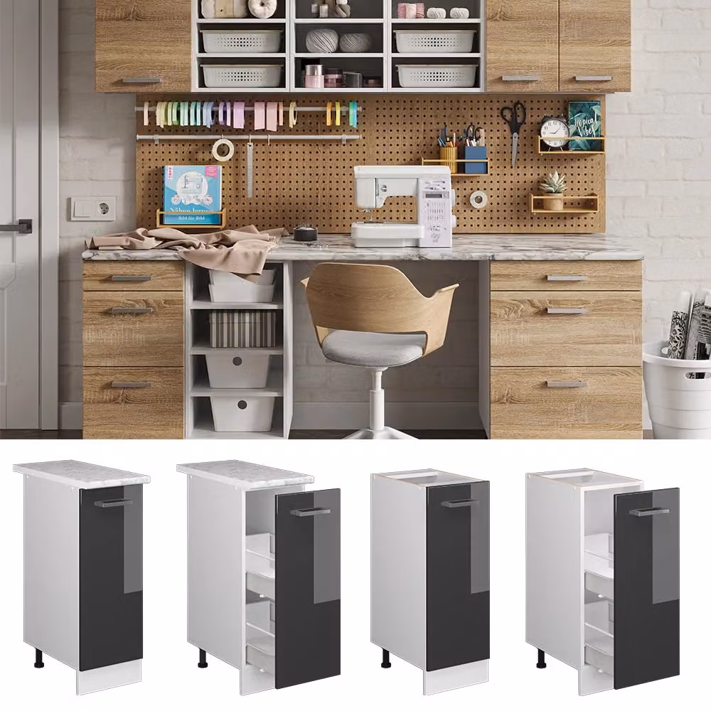 Base universale R-Line Vicco Antracite lucido con anta e piano di lavoro L/P/H: 30 x 60 x 81,6 cm – 2