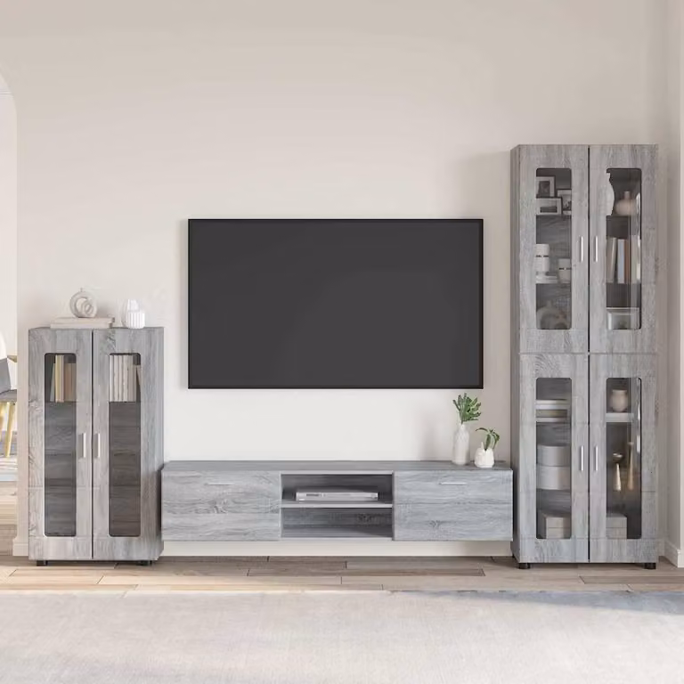 Set mobile TV moderno vidaXL FLORIN in 3 pezzi Grigio, L: 150 cm, P: 39 cm, H: 30 cm