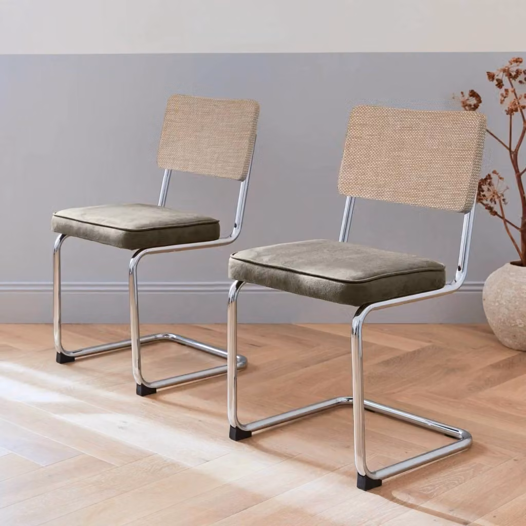 Set di 2 sedie a sbalzo Sweeek in tessuto e rattan color beige e grigio per la tua sala da pranzo – 2