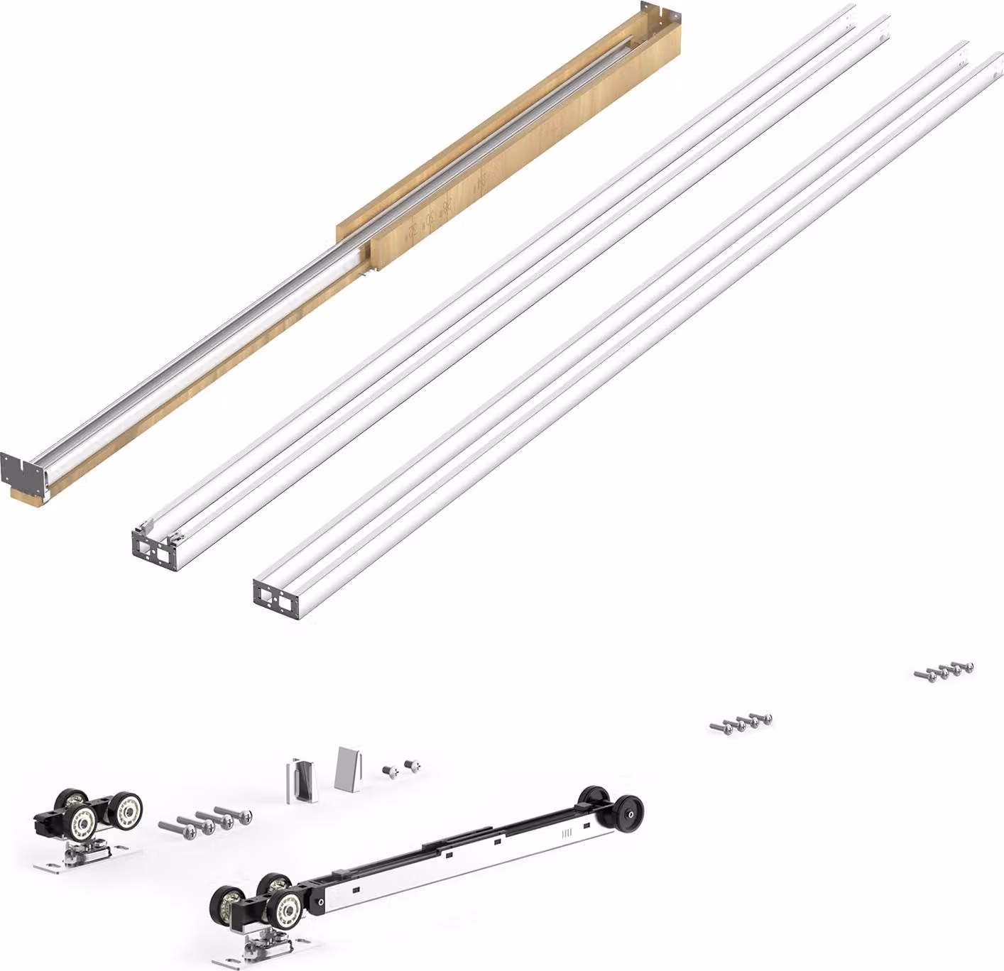 Set di telai per porte scorrevoli SucceBuy per porte con larghezza di 610-813 mm e altezza di 2032 mm, in acciaio zincato, con funzione soft-close a due vie e scorrimento fluido, ideale per soggiorni e bagni