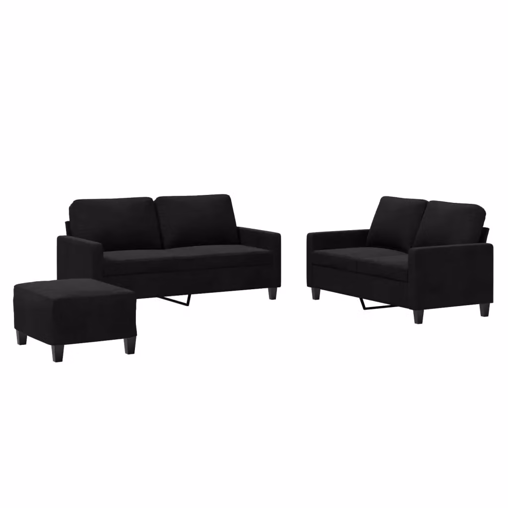 Set di divani 3 pezzi vidaXL in velluto nero con cuscini per il tuo soggiorno – 2