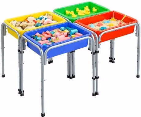 VEVOR Tavolo Sensoriale per Bambini Multicolore con 4 Stazioni Regolabili e Contenitori Rimovibili, L/P/H: 109 x 78,5 x 50,8 cm