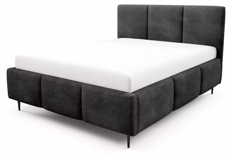 Letto imbottito con contenitore integrato, modello Melora, colore nero vulcanico, dimensioni 180 x 200 cm