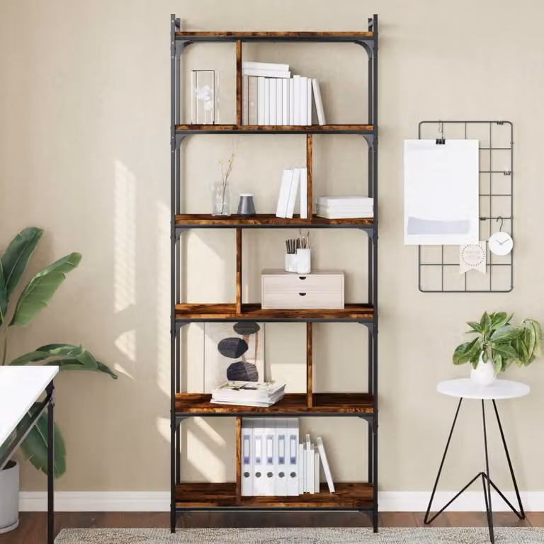 Libreria Industrial vidaXL in Legno e Metallo con 6 Ripiani, Colore Marrone, L/P/H: 76 x 32 x 192 cm