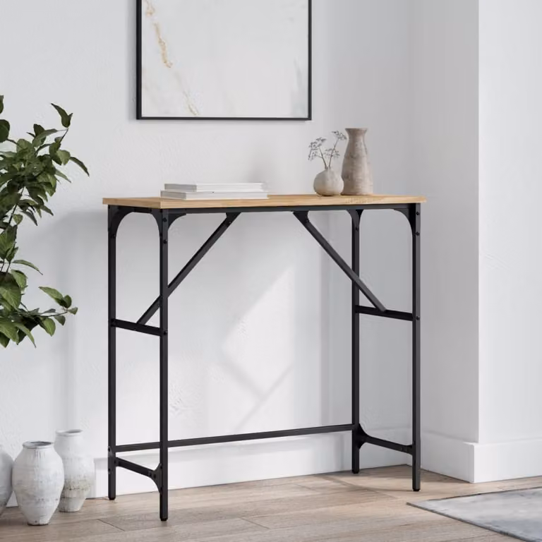 vidaXL Tavolino Consolle in Legno e Metallo Rovere Sonoma, L 75 cm x P 32 cm x H 75 cm