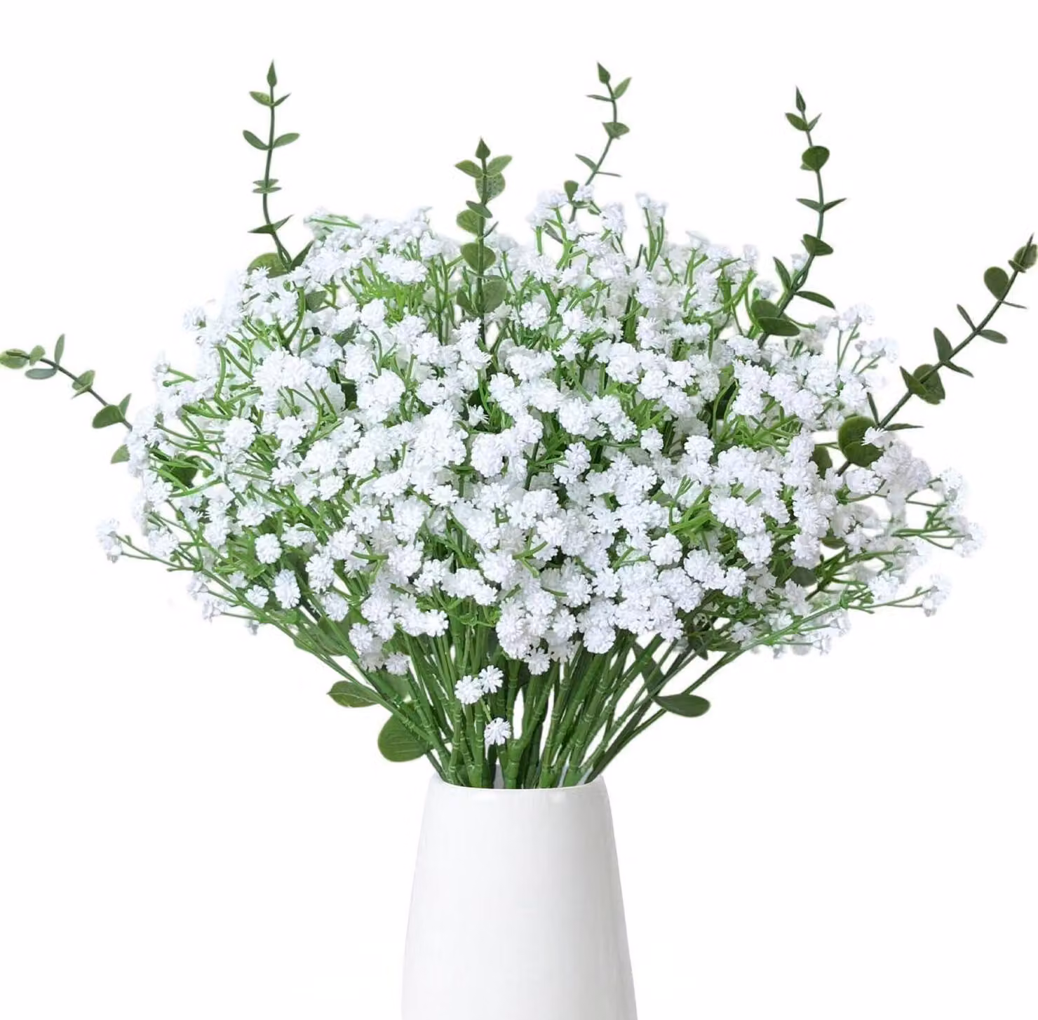 Set di fiori artificiali: Schleierkraut e eucalipto, 10 pezzi + 6 pezzi, colore bianco, dimensioni 42 cm / 38 cm, ideali per decorazioni