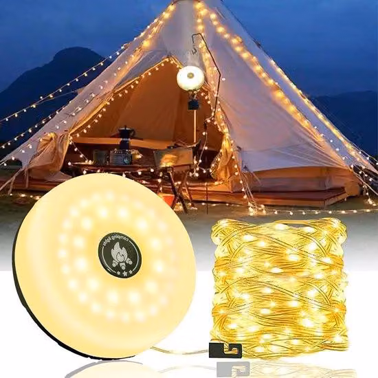 Catena luminosa da campeggio con cavo da 10 m, portatile, versatile, ricaricabile tramite USB, impermeabile, ideale per l'esterno, il cortile, la decorazione e le escursioni