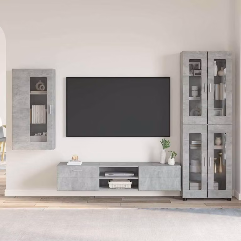 Set mobile TV moderno vidaXL FLORIN in 3 pezzi Grigio, L: 150 cm, P: 39 cm, H: 30 cm