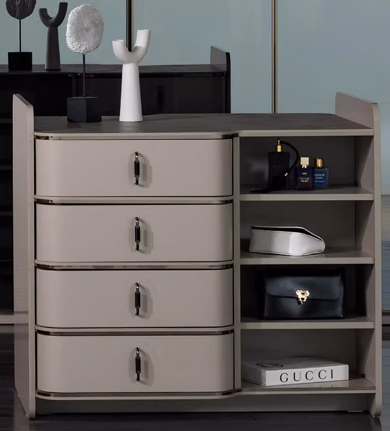 Stilvolle Beige Kommode Designer Schubladenkommode Edle Holzmöbel