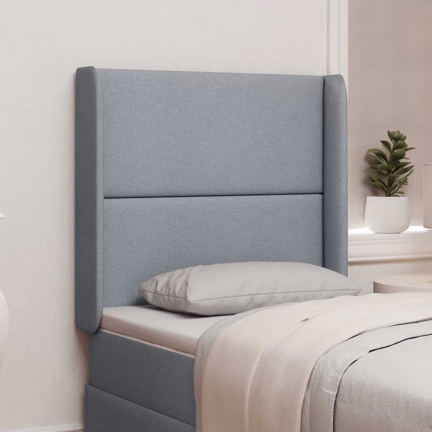Testata del letto moderna vidaXL in tessuto grigio chiaro con pannello imbottito e struttura in legno MDF