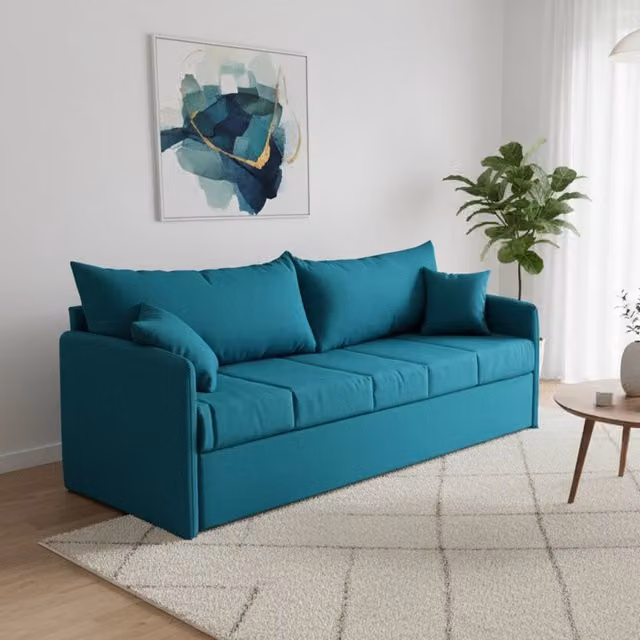 Avellana Divano Letto 3 Posti DMORA Azzurro con Copertura Sfoderabile e Cassetto Estraibile L: 205 cm, P: 86 cm