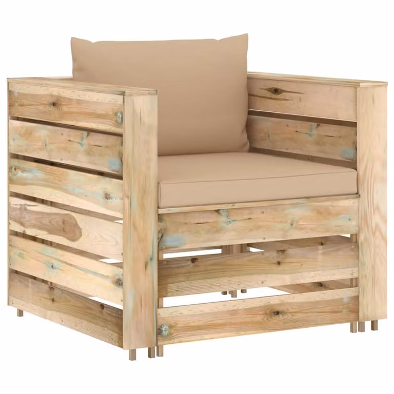 set da giardino 2 pezzi con cuscini Verde Legno impregnato