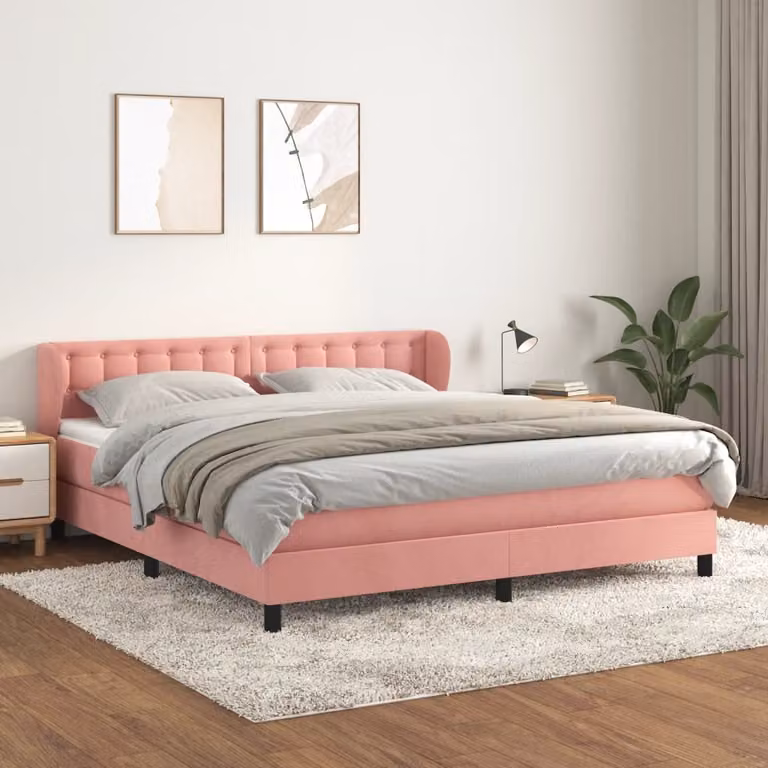 The Living Store Letto a molle con materasso rosa 160x200 cm in velluto