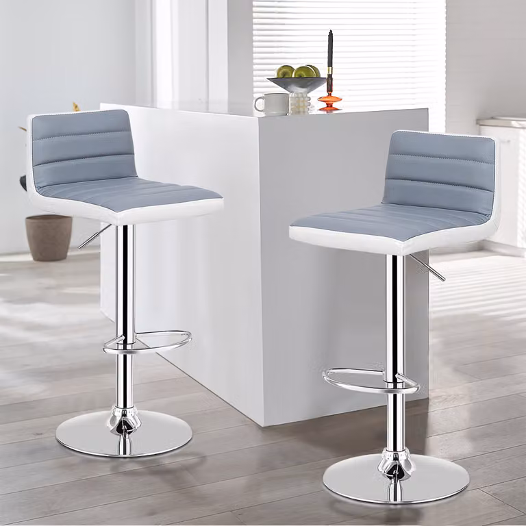 Set di 2 sgabelli da bar regolabili Costway in pelle PU grigia con schienale basso e base rotonda in metallo