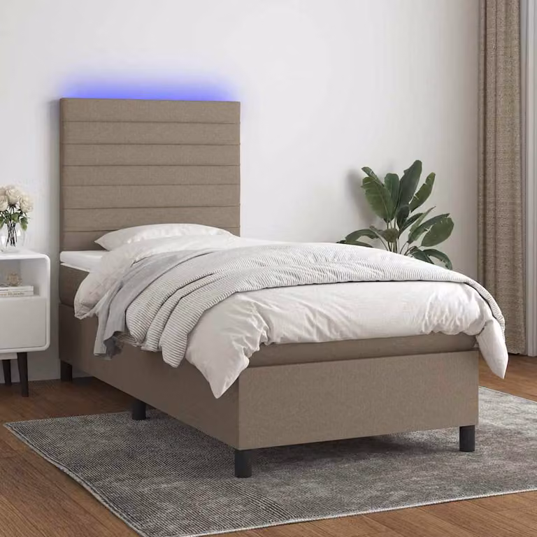 Letto a Molle con Materasso e Illuminazione LED vidaXL in Tessuto Tortora L/P/H: 90 x 200 x 128 cm