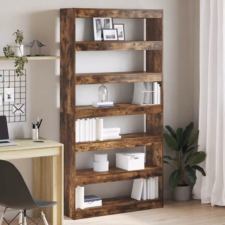 vidaXL Armadio per Libri Moderno in Rovere Fumé con 6 Livelli L 100 cm x P 30 cm x H 198 cm