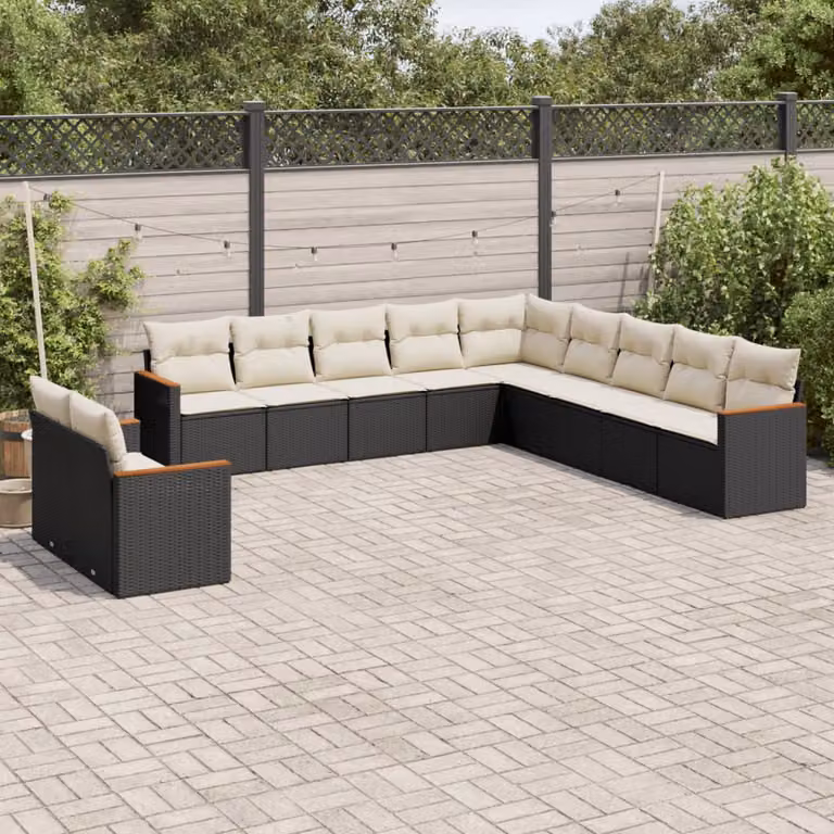 vidaXL Set Divani da Giardino a L 11 pz con Cuscini in Polyrattan e Struttura in Acciaio Nero e Bianco