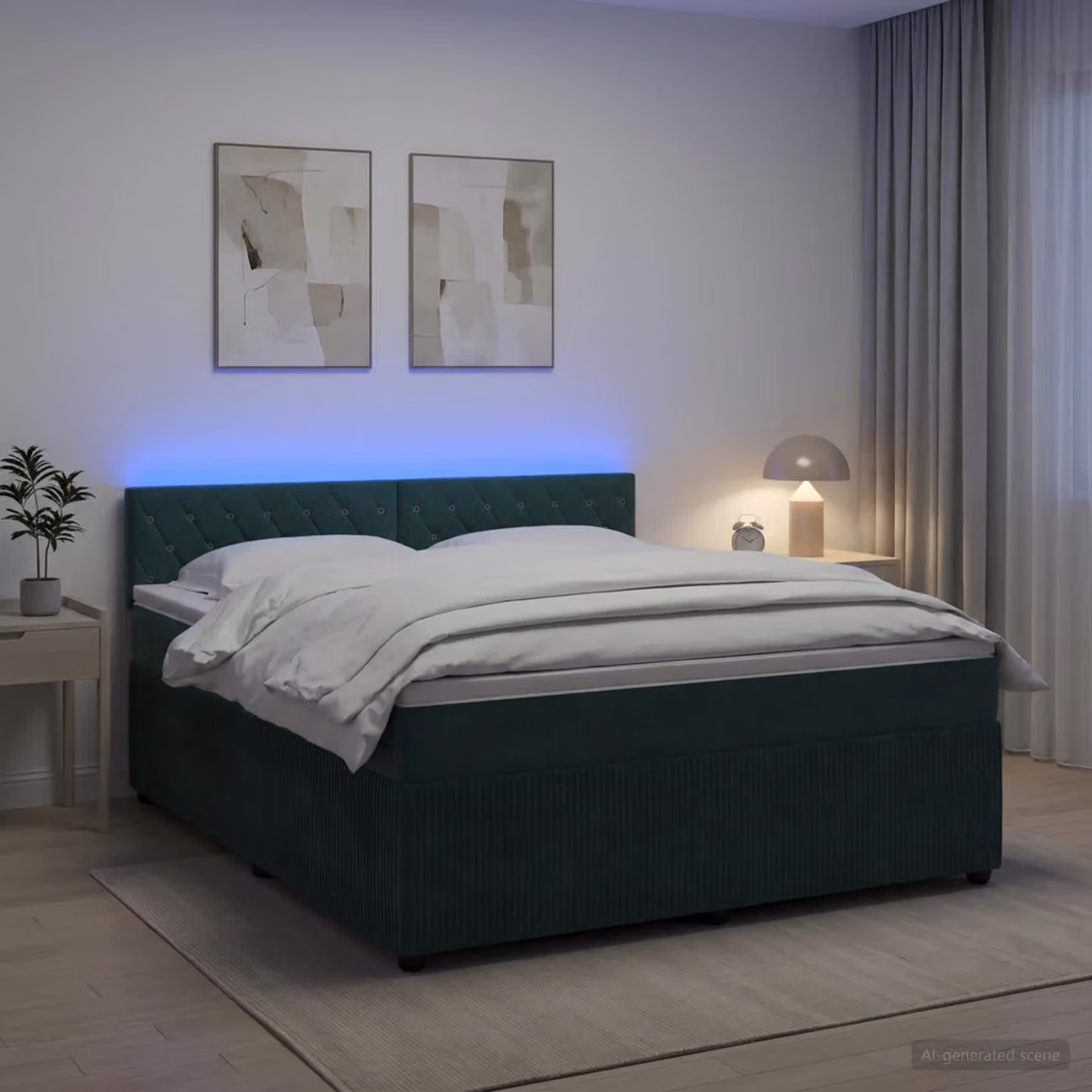 Letto box spring con materasso ibrido vidaXL in velluto verde scuro L: 140 cm, P: 190 cm