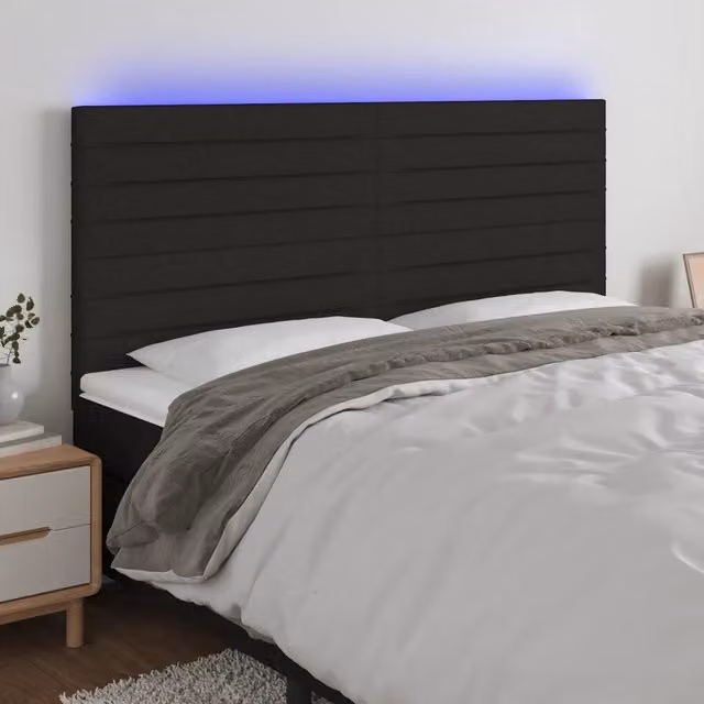 Testiera a LED-Testata con LED Nera 180x5x118/128 cm in Tessuto 825885