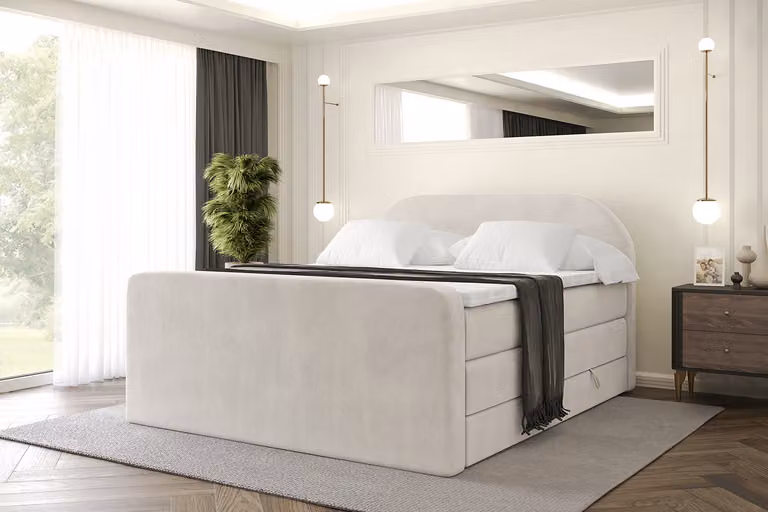 Letto boxspring ALTDECOR con materasso e rete a doghe, topper, letto imbottito con contenitore, letto con spazio contenitivo per materassi H3 e H4, letto matrimoniale, letto boxspring -NOX-Z KING-180x200 - Beige Casablanca