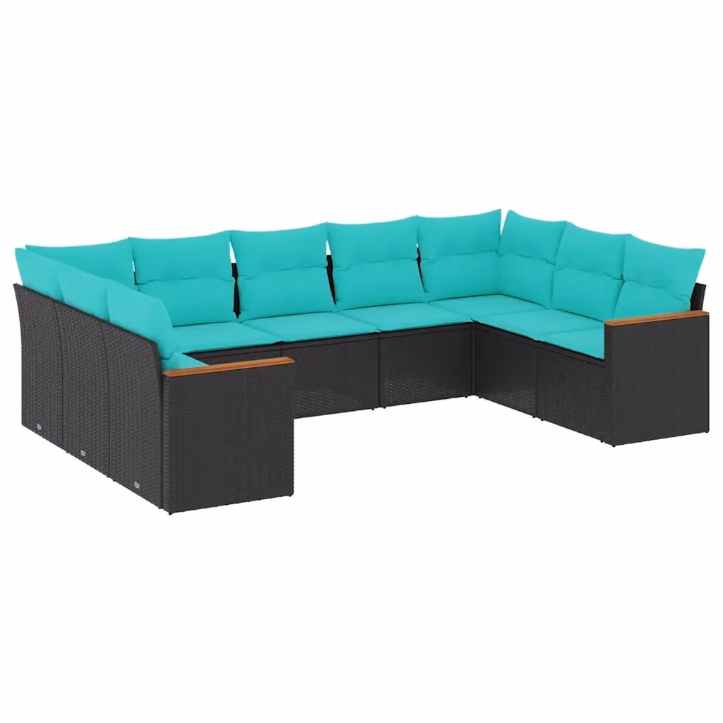 Set di divani da giardino a forma di U vidaXL in rattan e metallo con cuscini inclusi, nero, blu e turchese – 2