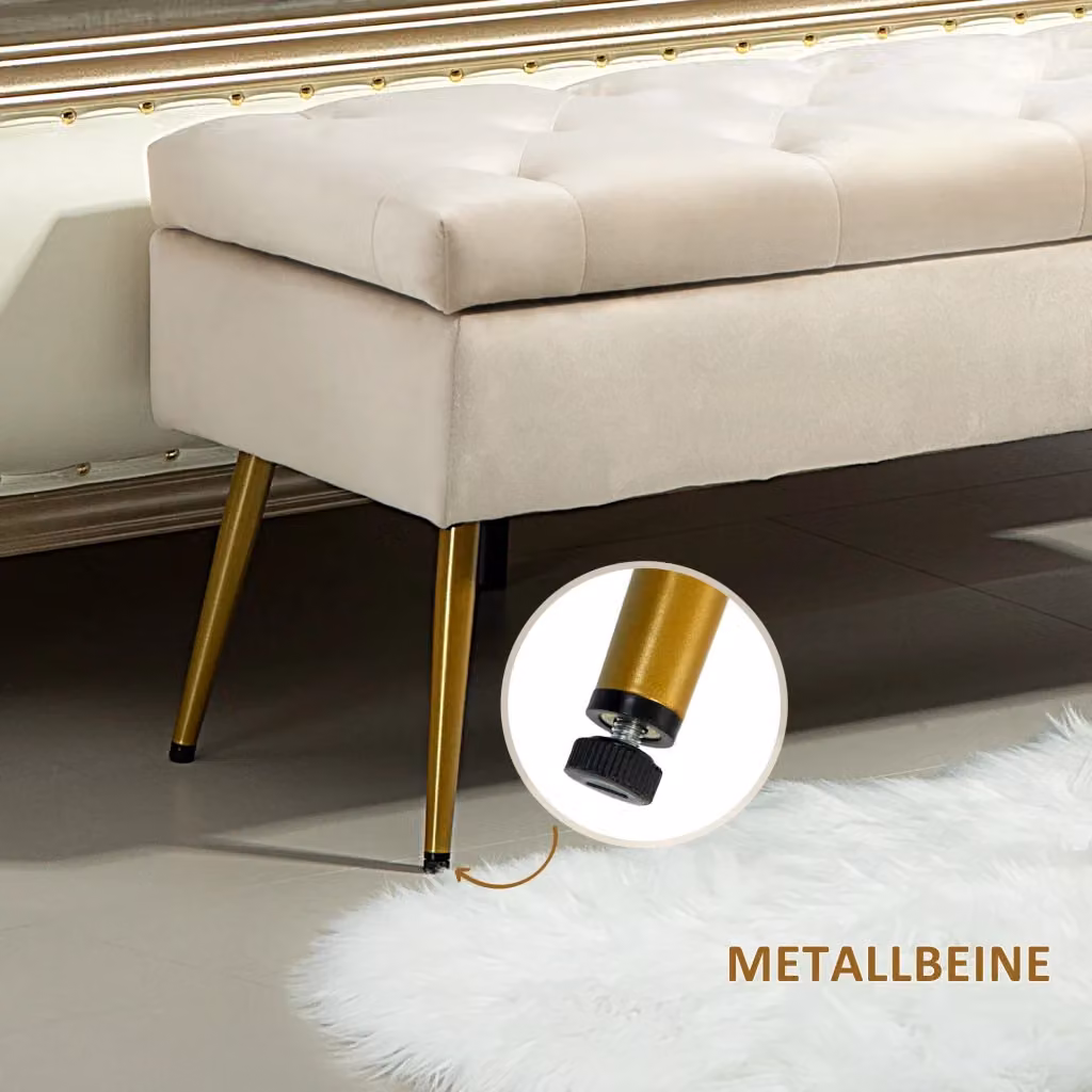 Seduta con contenitore REDOM beige in velluto L: 102 cm, P: 35 cm, H: 43 cm – 2