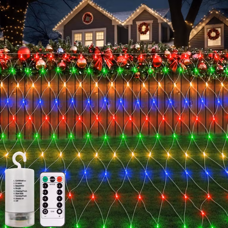 Illuminazione a LED per esterni, dimensioni 3x2 metri, 200 LED, con telecomando, 8 modalità, timer e dimmer