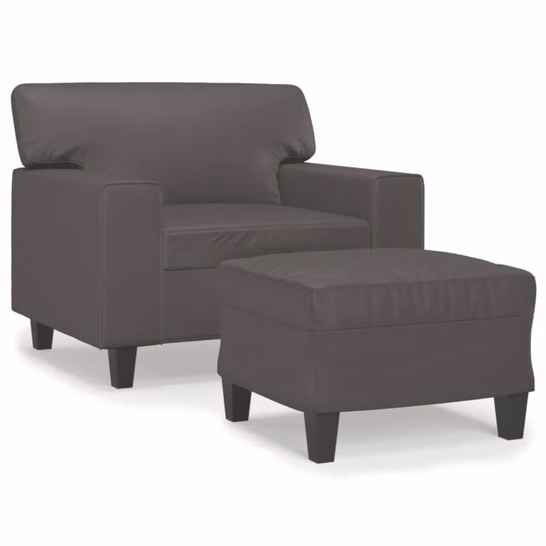 Poltrona con Poggiapiedi Grigio 60 cm in Pelle finta