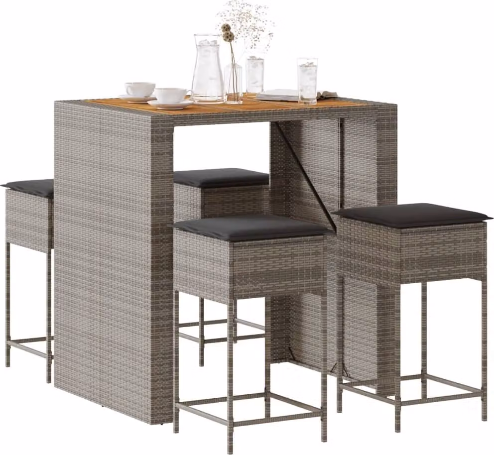 Maison Exclusive - Set da bar da giardino 5 pezzi con cuscini grigio in polyrattan