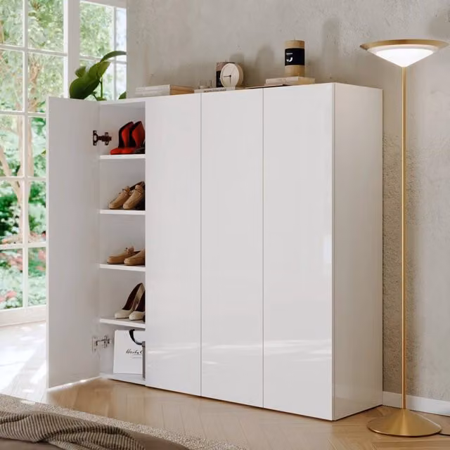 Mobile Portascarpe Cono, Scarpiera 8 Ripiani, 126x35x116h cm Bianco Lucido