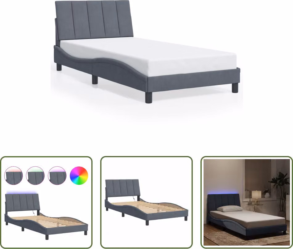 The Living Store Struttura letto con luci LED grigio scuro 100x200 cm in velluto