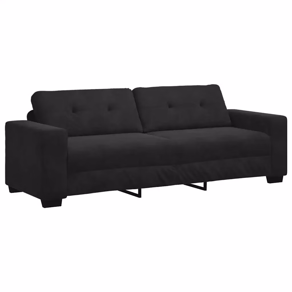 Divano a 3 posti moderno vidaXL in velluto nero con cuscini inclusi L: 220 cm, P: 78 cm, H: 80 cm – 2