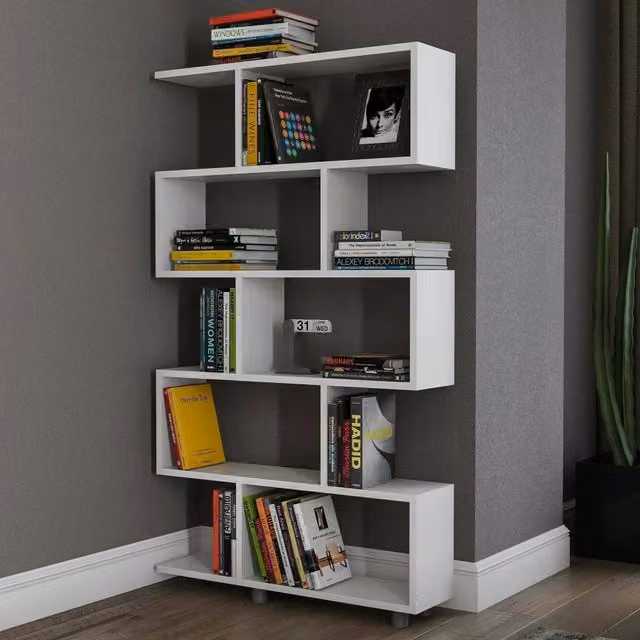 Libreria Severa, Scaffale da ufficio, Mobile portalibri, Biblioteca, 90x20h156 cm, Bianco