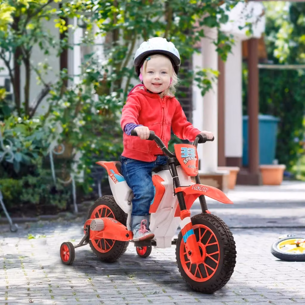 EasyComfort Moto da Cross Elettrica per Bambini da 3-5 Anni con Batteria 12V Ricaricabile e Rotelline Rimovibili, Rosso, L: 106.5 cm, P: 51.5 cm, H: 68 cm – 2