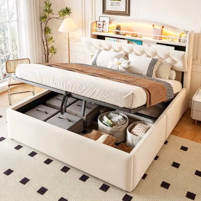 letto imbottito tessuto beige 140 x 200 cm
