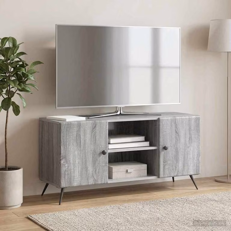 Mobile TV vidaXL moderno in legno e metallo Grigio, L 102 x P 34,5 x H 50 cm