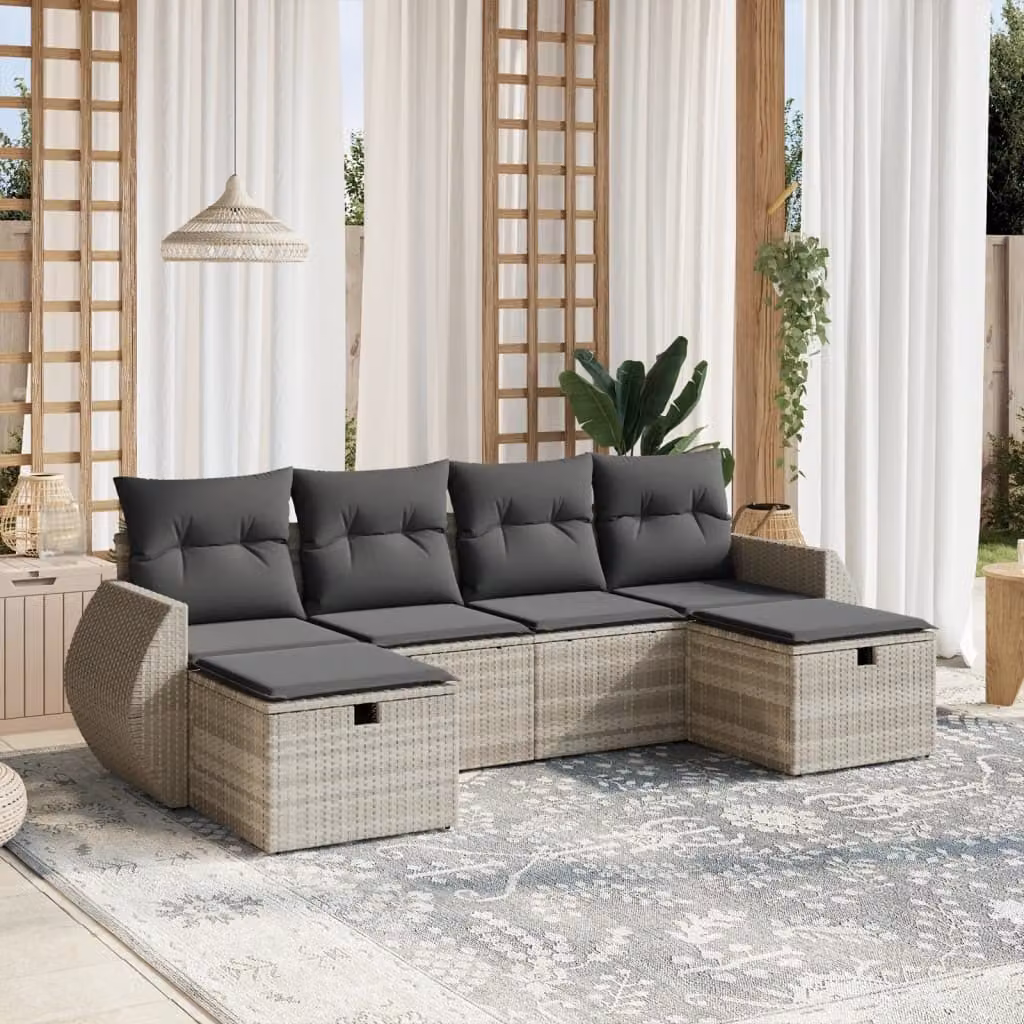 Maison Exclusive - Set Divano da Giardino 6pz con Cuscini Grigio Chiaro Polyrattan