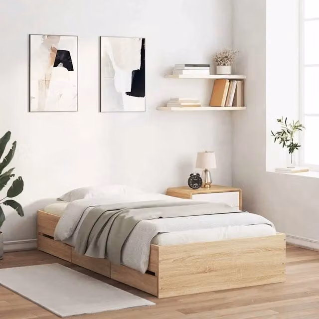 Giroletto Cassetti-Struttura Letto con contenitore Rovere Sonoma 90x200 cm Legno Multistrato 921371