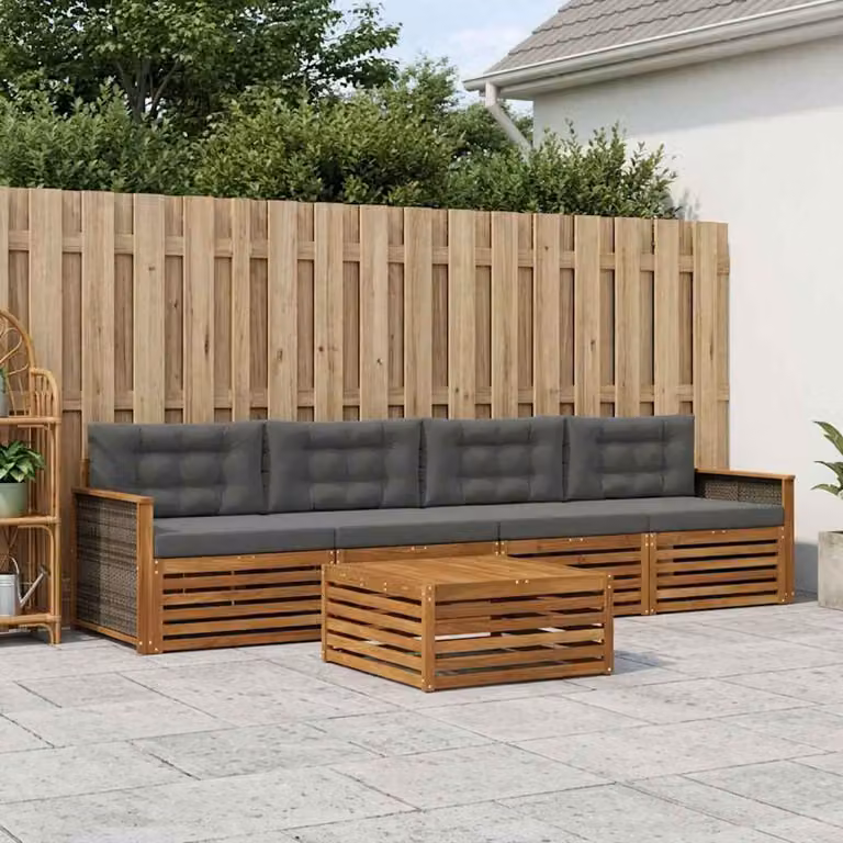 Set di divani da esterno vidaXL 5 pezzi in legno di acacia con cuscini, colore naturale e antracite