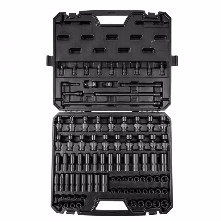 Set di chiavi a bussola professionali - Acciaio legato al Cr-Mo - 90 pezzi - Bussole profonde 6-19 mm - Avvitatore a impulsi - HRC 42-48 - Valigetta portautensili inclusa - Estrattore di viti metriche