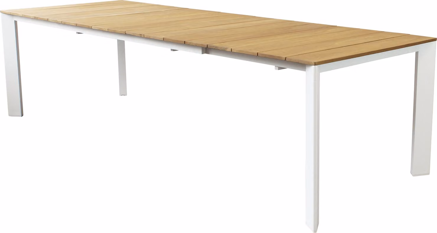 Milani Home - tavolo da giardino allungabile, alluminio e teak, piano in teak, 10 posti, marrone chiaro e bianco, piano 211/276 x 100 cm