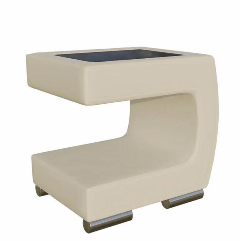 Comodino NELIA - ecopelle beige + vetro nero, versione destra